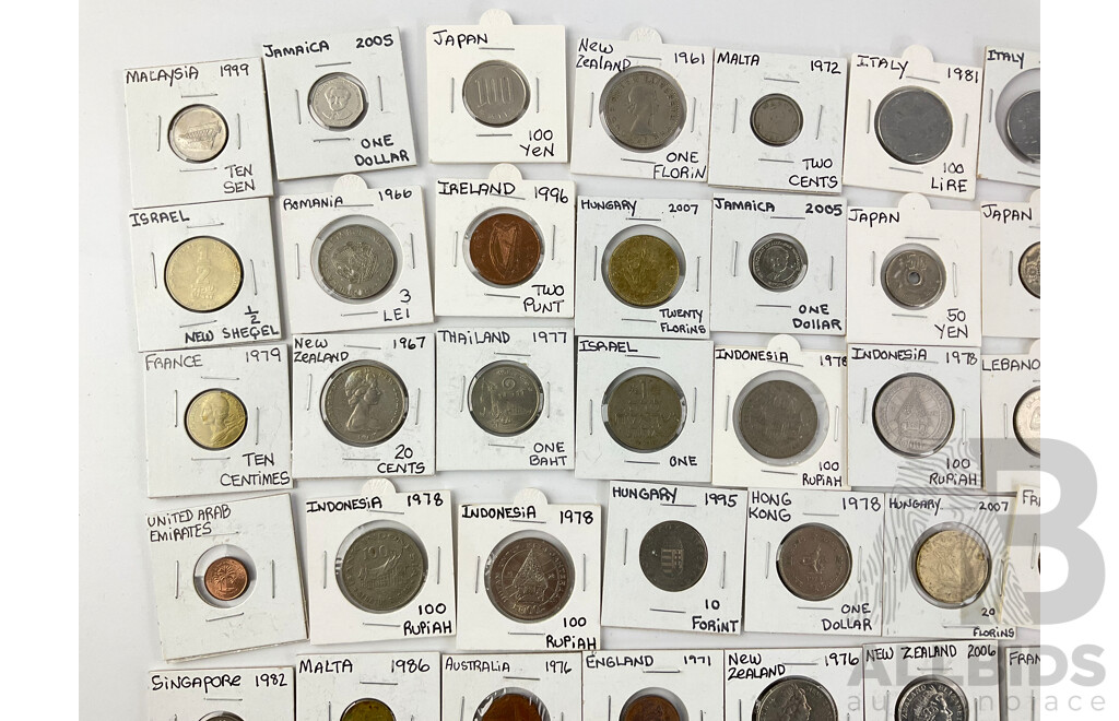 Collection of International Coins Including Canada 1996 Bimetallic Two Dollar, New Zealand 1961 Florin, Romania 1966 Three Lei and More