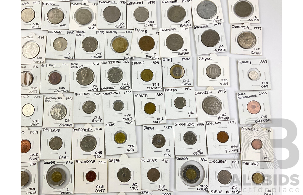 Collection of International Coins Including Canada 1996 Bimetallic Two Dollar, New Zealand 1961 Florin, Romania 1966 Three Lei and More