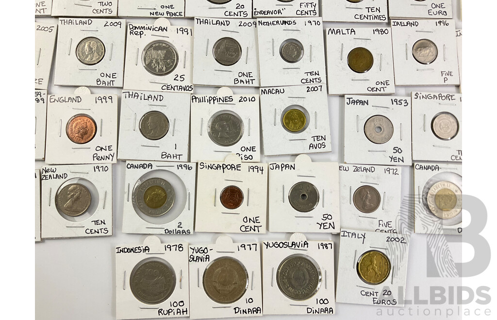 Collection of International Coins Including Canada 1996 Bimetallic Two Dollar, New Zealand 1961 Florin, Romania 1966 Three Lei and More