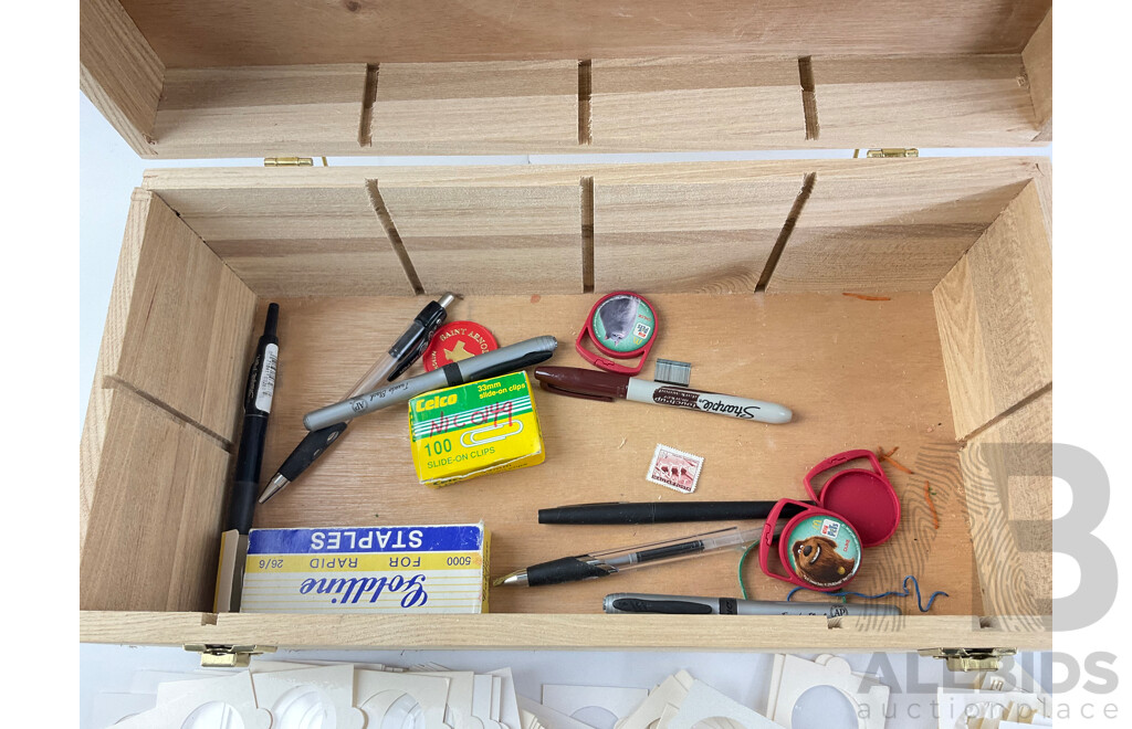 Collection of 2X2'' and 2X4'' Coin Holders, 32mm and 40mm Diameter with Timber Collectors Box