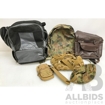 Assorted Bags Including Military-Style Luggage - Lot of 6