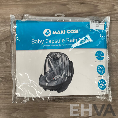 MAXI-COSI  Baby Capsule Rain Cover/ Capsule Tether Strap & Adjuster/Seat Protector/ Back Organiser/ Car Sunshade - Lot of 5