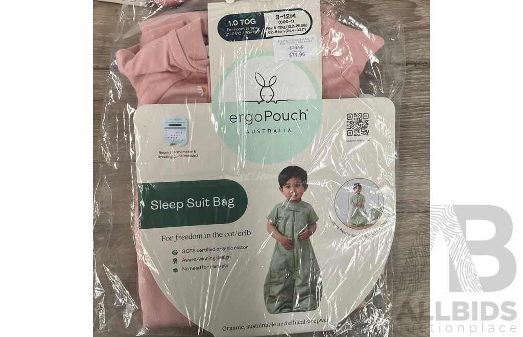 ERGO POUCH Sleep Suit Bag 1.0 TOG for 3-12M/8-24M - Pink - Lot of 3