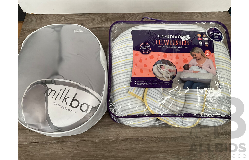 MILKBAR the Lifestyle Twin Nursing Pillow & CLEVAMAMA Multi-Use Nursing Pillow & Baby Nest- Lot of 2