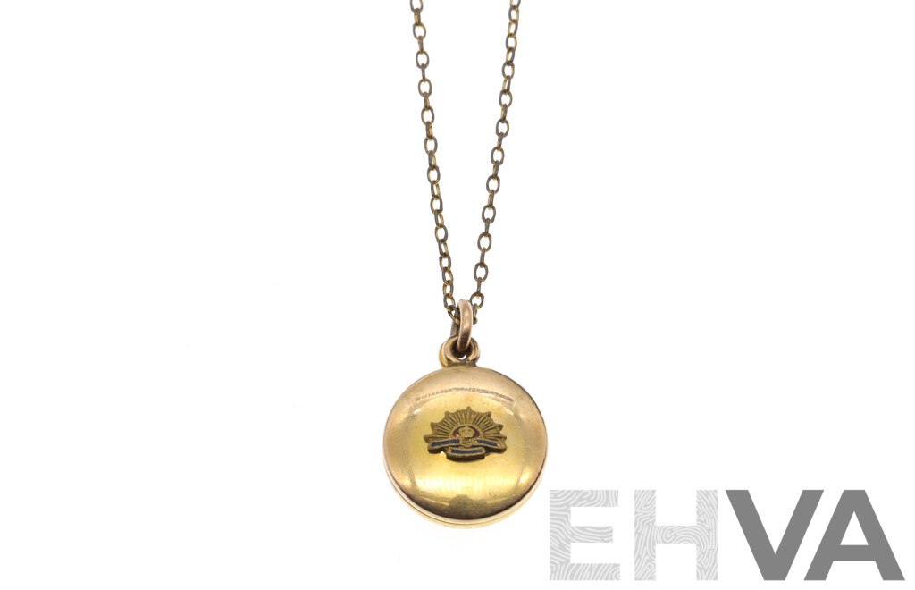 C.1940's Australian Military Forces (Sweetheart) Locket, 9ct Silver Lined, on Chain 40cm