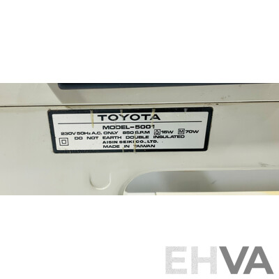 Vintage Toyota Sewing Machine Model -5001 with Electric Cable, Contessa Foot Pedal and Vinyl Cover