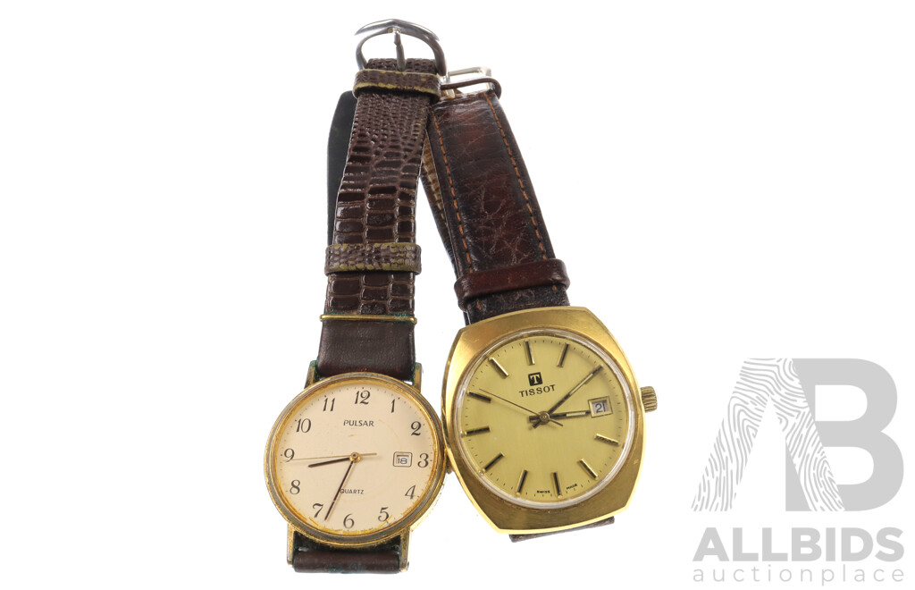 Tissot Vintage Gold Plated Manual Wrist Watch with Non Original Back Plate and Pulsar 977328 Wrist Watch