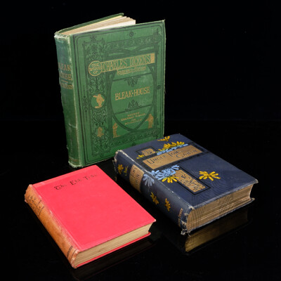 Three Antique Books Including the Works of Charles Dickens Household Edition Bleak House, 1873