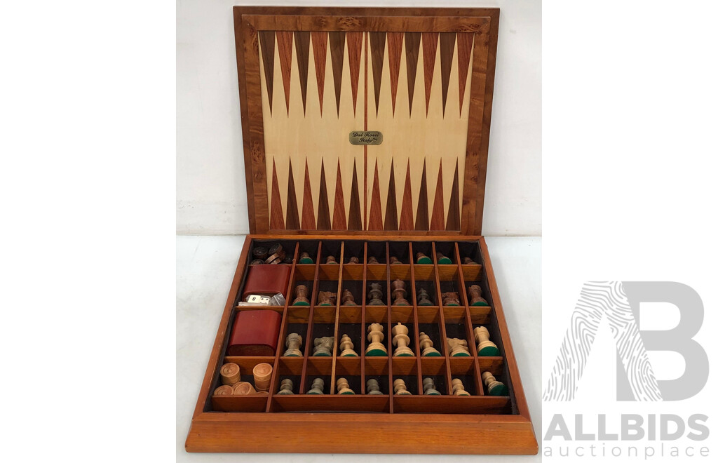 Dal Rossi 3 in 1 Checkers, Chess and Backgammon Game Set