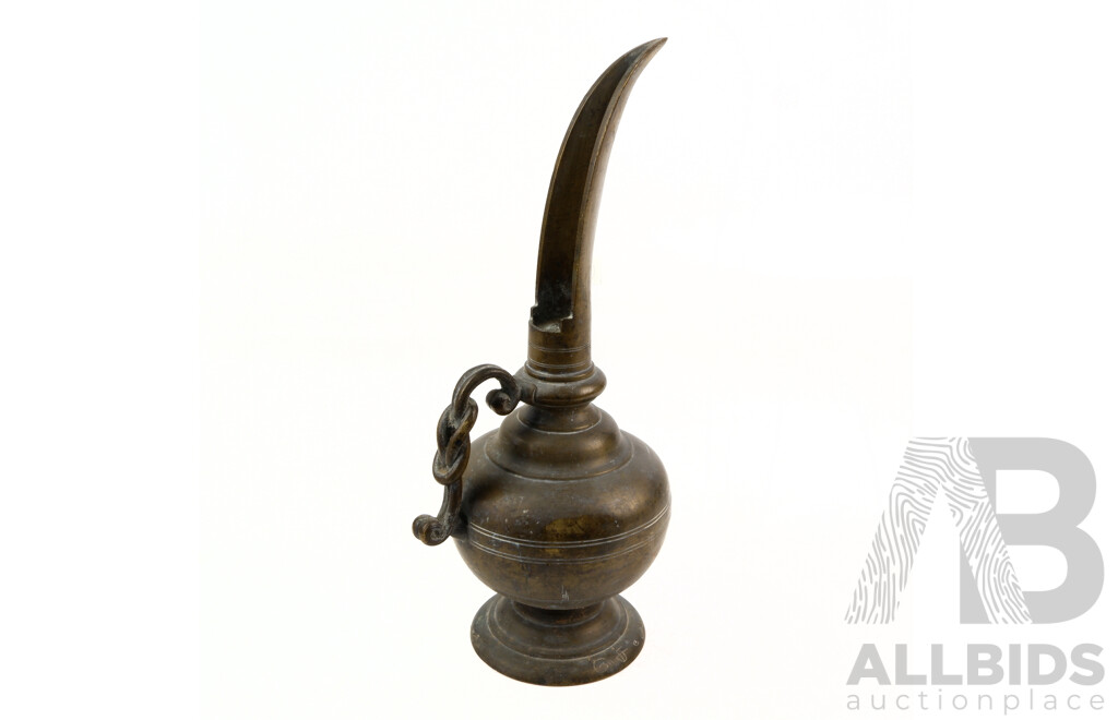 Interesting Heavy Middle Eastern Brass Vessel with Screw in Spout