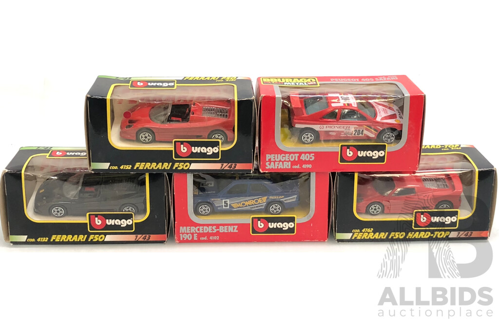 Burago 1/43 Scale Model Cars - Lot of Five