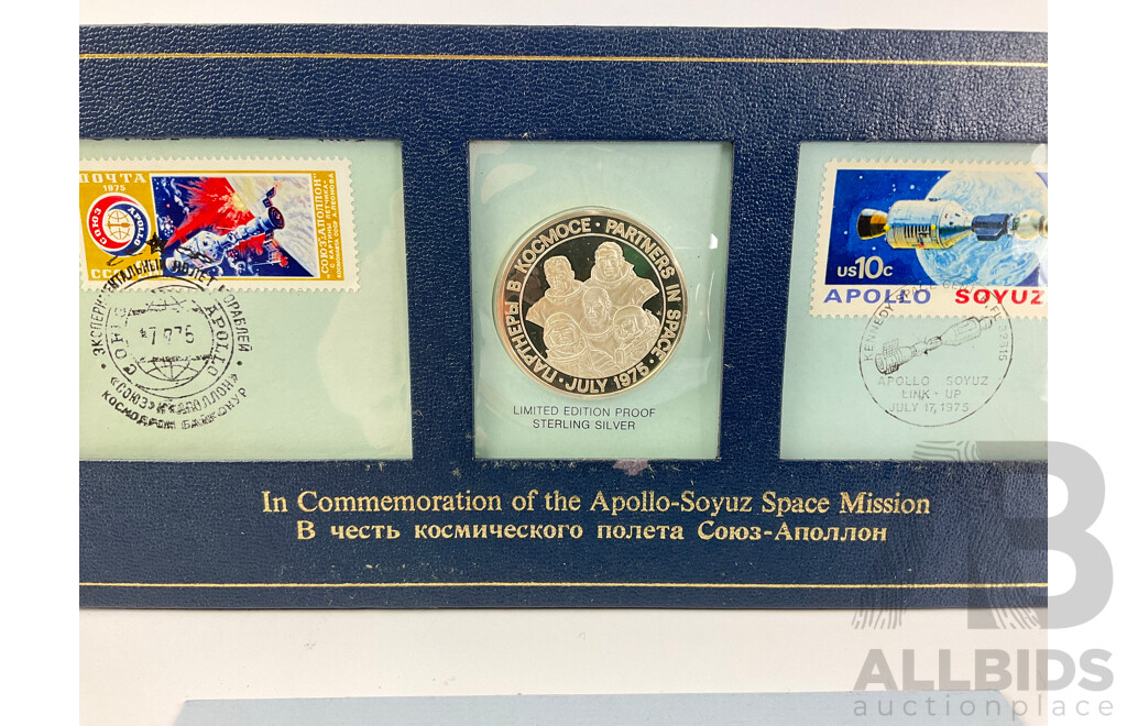 USA-USSR 1975 Partnership in Space, Apollo-Soyuz Commemorative PNC Limited Edition Sterling Silver Coin