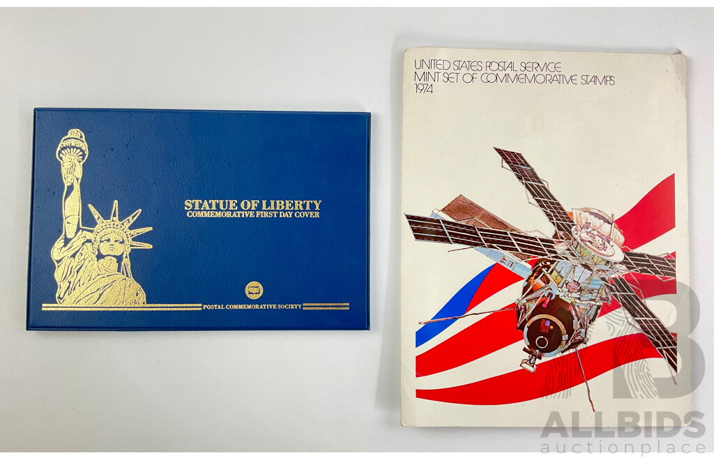 USA 1986 Statue of Liberty Commemorative First Day Cover with 1974 Mint Set of Commemorative Stamps