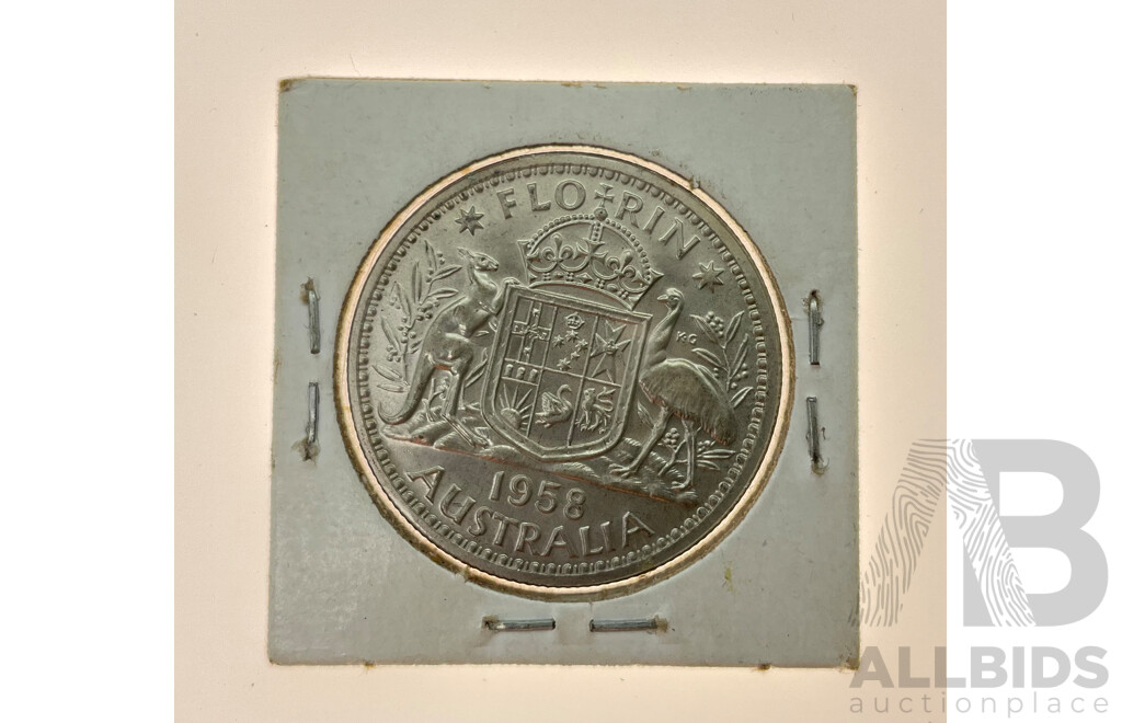 Australian 1958 Silver Florin, Near UNC .500