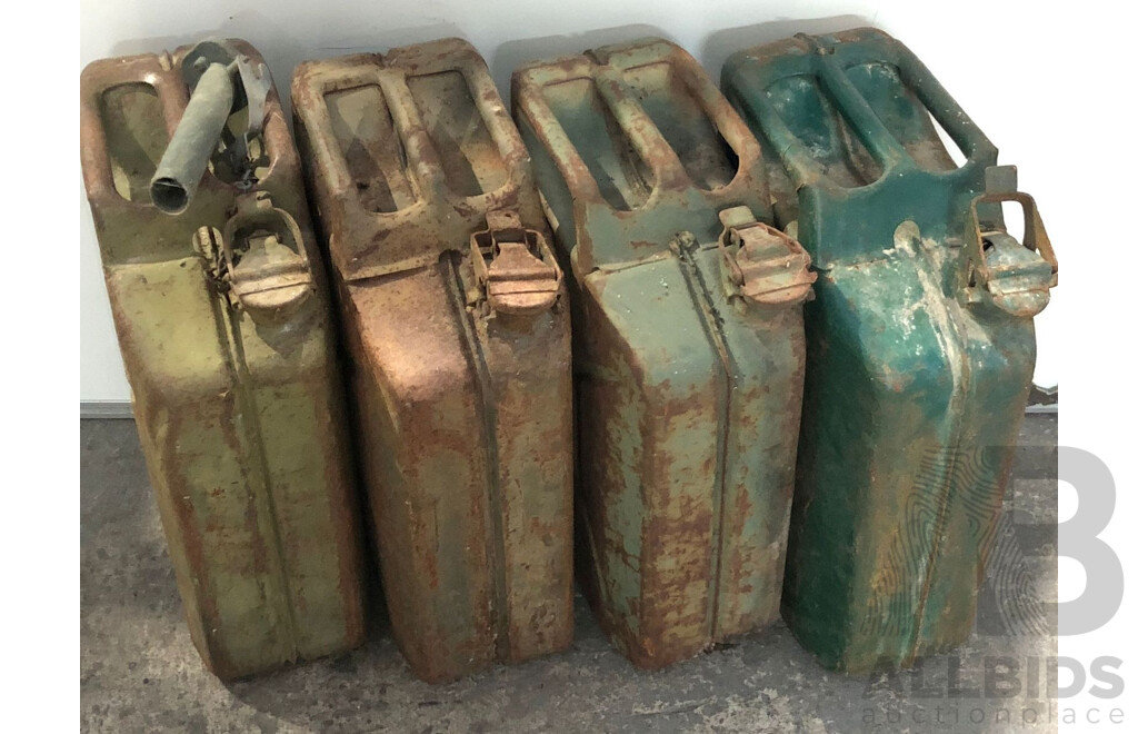 Vintage 20 Litre Metal Jerry Cans - Lot of Four