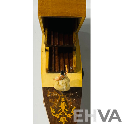 Vintage Wooden Gondola Cigarette Dispenser and Music Box with Turning Dancer