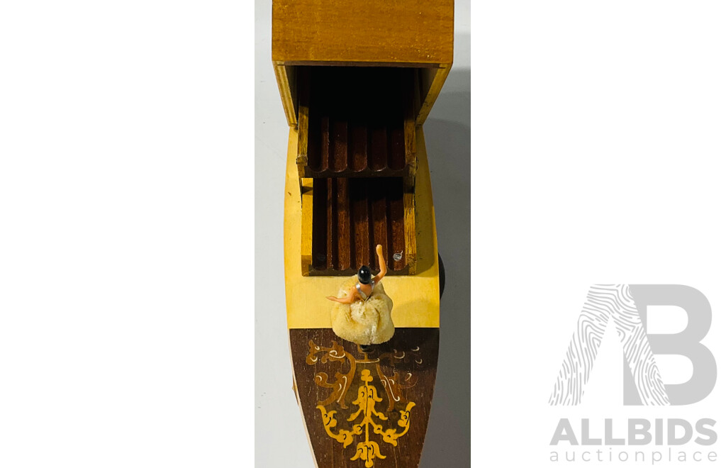 Vintage Wooden Gondola Cigarette Dispenser and Music Box with Turning Dancer