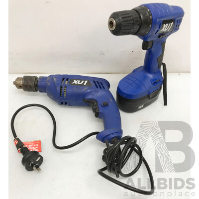 XU1 (XHD-201) Corded Hammer Drill and (XCD-018) Cordless Drill Driver - Lot of 2