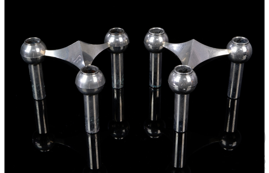 Pair German Stoff Nagel Chromed S22 Candle Holders