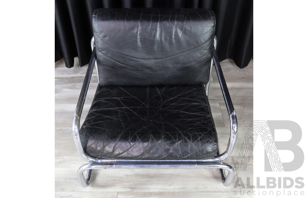 Pair of T2 Leather Chrome Frame Armchairs by Rodney Kinsman