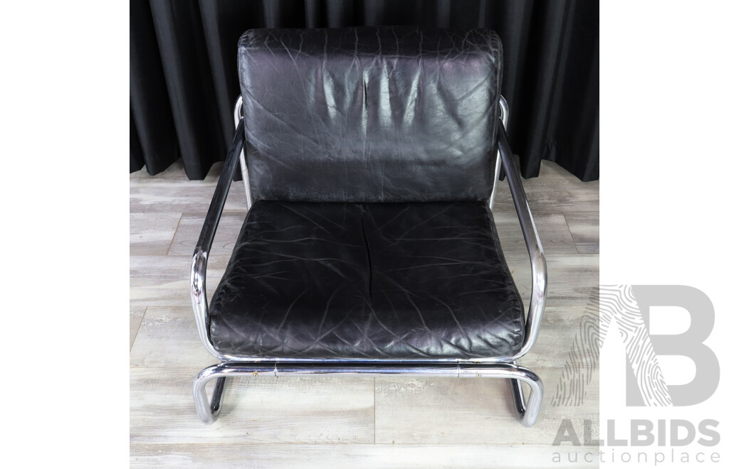 Pair of T2 Leather Chrome Frame Armchairs by Rodney Kinsman