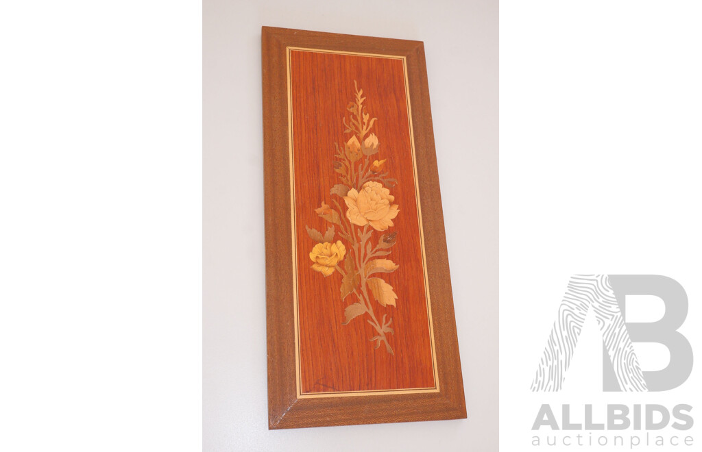 Marquetry Veneered Panel with Floral Design, 36 x 16cm