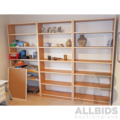 Three Melamine Bookcase Units with Adjustable Shelves