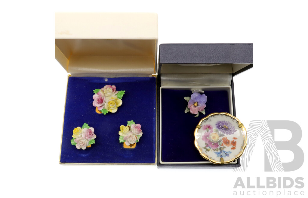 Beautiful Vintage Porcelain Jewellery in Original Boxes, Royal Crown Derby, Royal Adderley and Limoges France