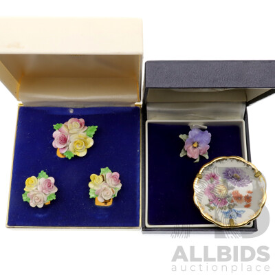 Beautiful Vintage Porcelain Jewellery in Original Boxes, Royal Crown Derby, Royal Adderley and Limoges France