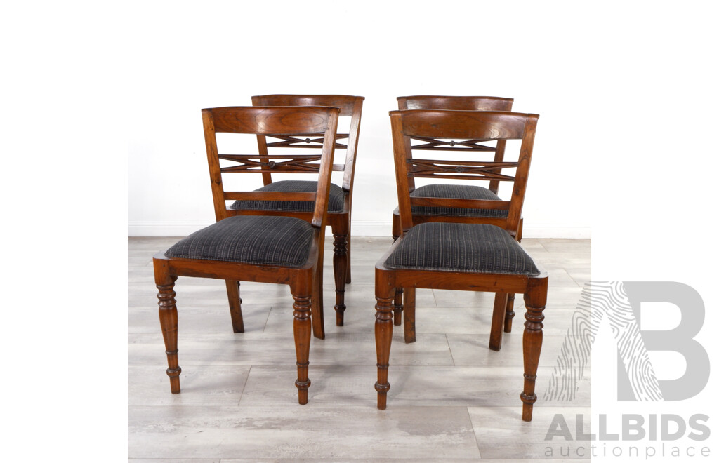 Four Vintage Solid Timber Dining Chairs with Turned Legs