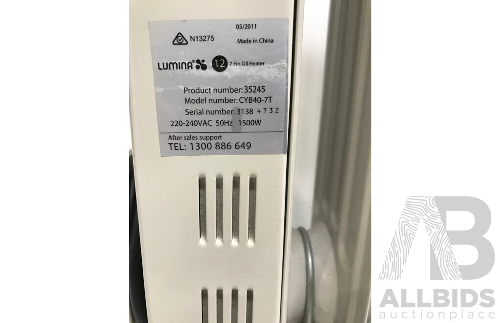 Lumina (CYB40-7T) Oil Heater and Easy Home 7 Fin Oil Column Heater - Lot of 2