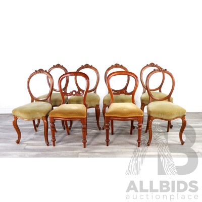 Set of Eight Vintage Baloon Back Chairs, All with Carvings