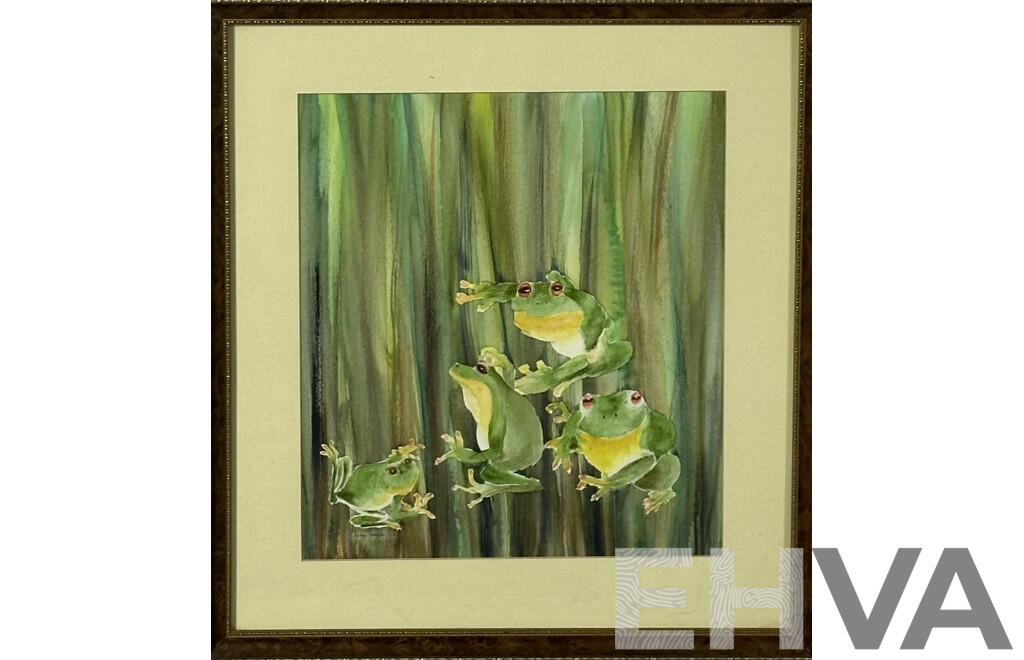 Joan Harrison, (Date Unknown), Tree Frogs, Watercolour, 49 x 45 cm (frame)