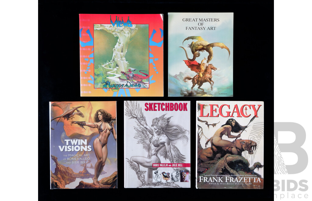 Collection Five Books Relating to Classic Fantasy Art Including Boris Vallejo, Julie Bell, Frank Frazetta and More