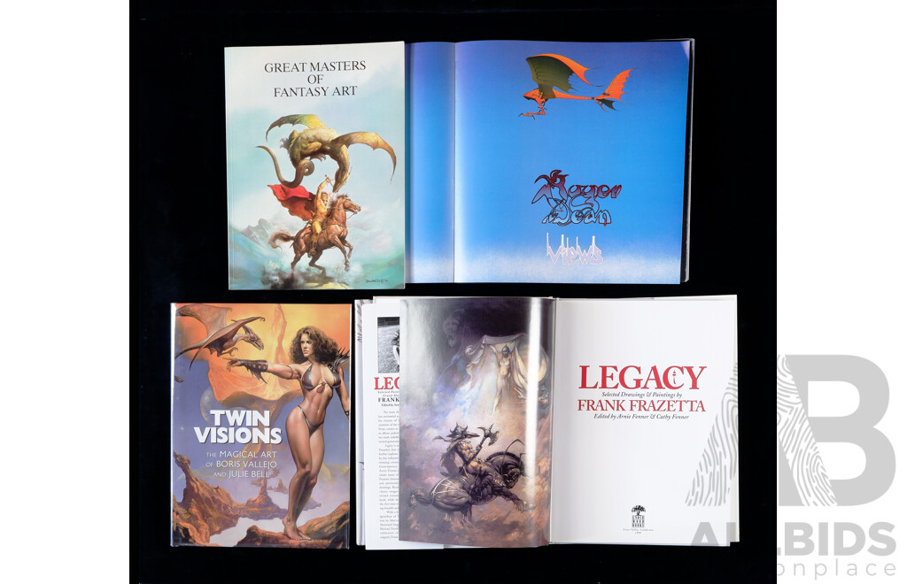 Collection Five Books Relating to Classic Fantasy Art Including Boris Vallejo, Julie Bell, Frank Frazetta and More