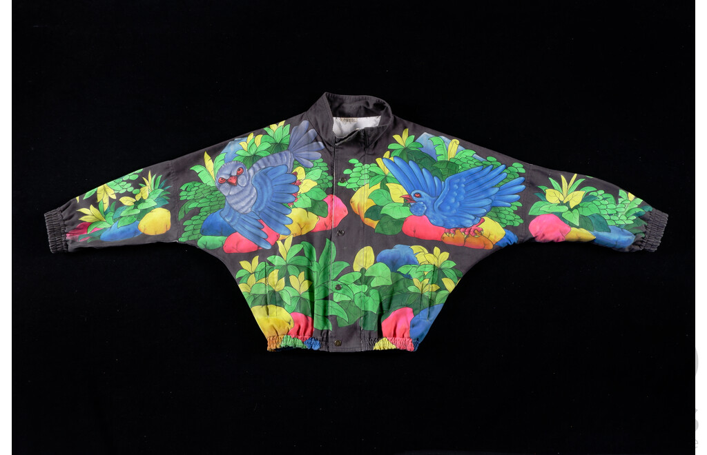 Retro 1980s Bomber Jacket by Jungle Hut, Hand Painted by Unknown Melbourne Street Artist