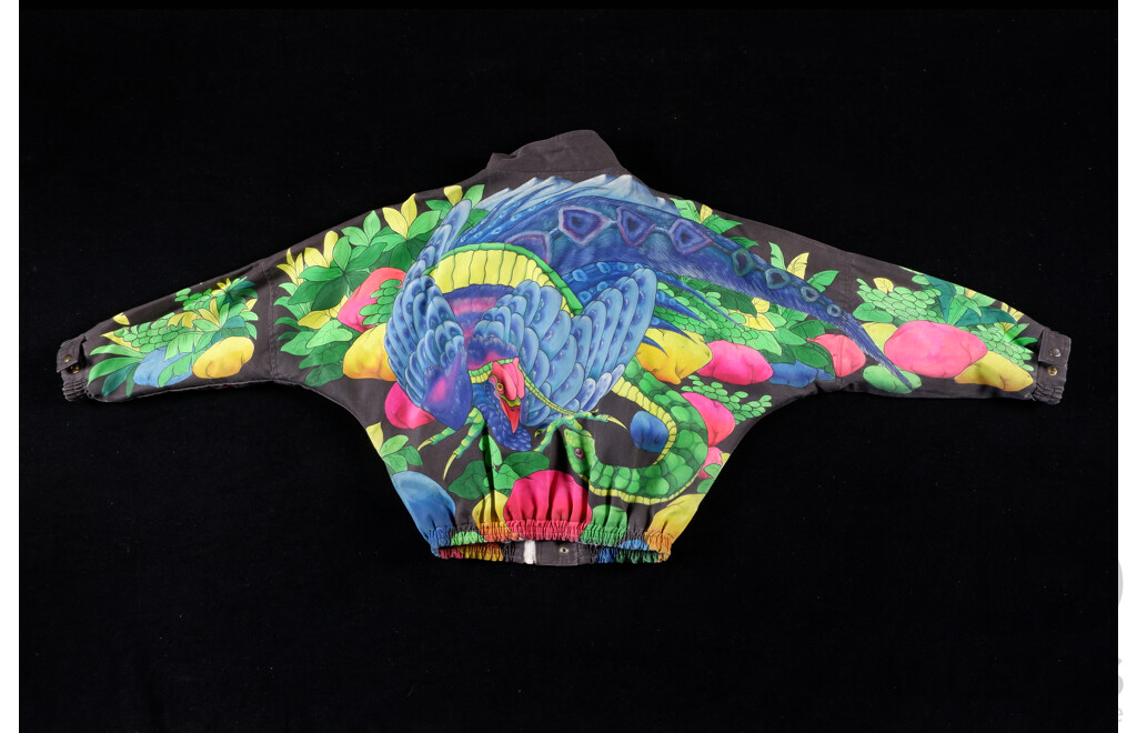 Retro 1980s Bomber Jacket by Jungle Hut, Hand Painted by Unknown Melbourne Street Artist