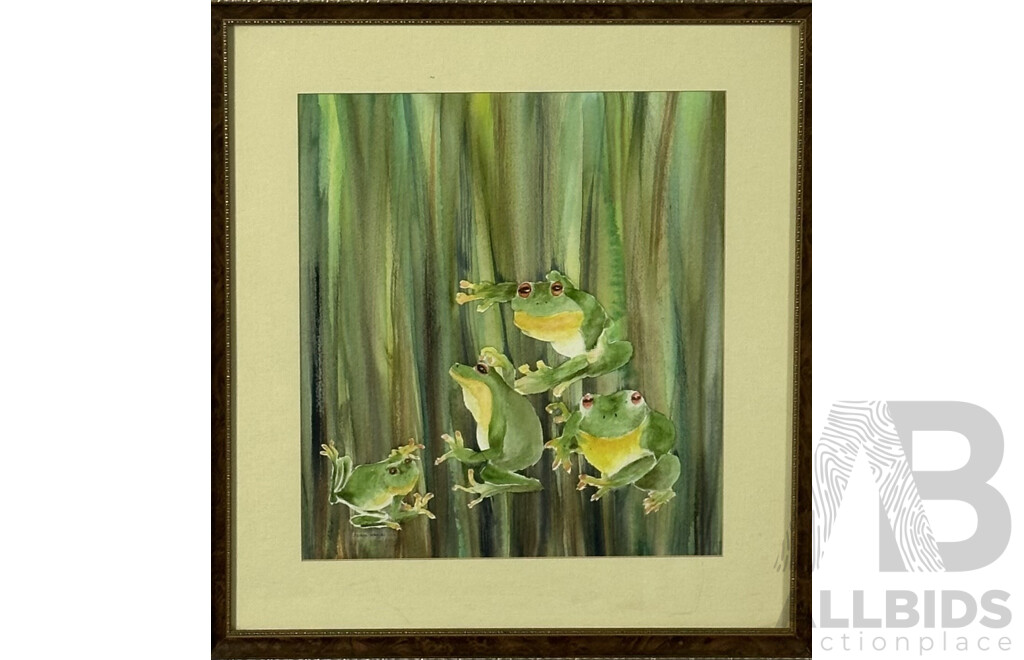 Joan Harrison, (Date Unknown), Tree Frogs, Watercolour, 49 x 45 cm (frame)