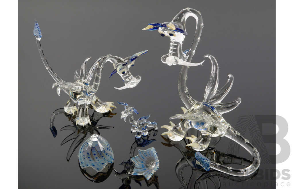 Studio Art Glass Flameworks Five Piece Dragon Family Set by John Schumann, Shoalhaven Heads 1980s