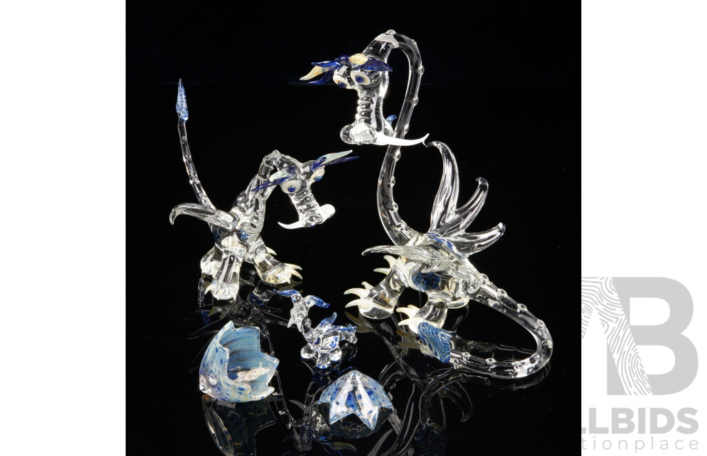 Studio Art Glass Flameworks Five Piece Dragon Family Set by John Schumann, Shoalhaven Heads 1980s