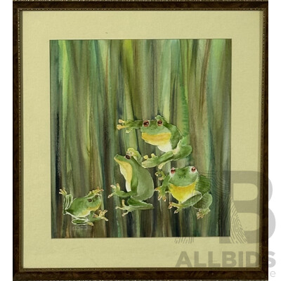 Joan Harrison, (Date Unknown), Tree Frogs, Watercolour, 49 x 45 cm (frame)