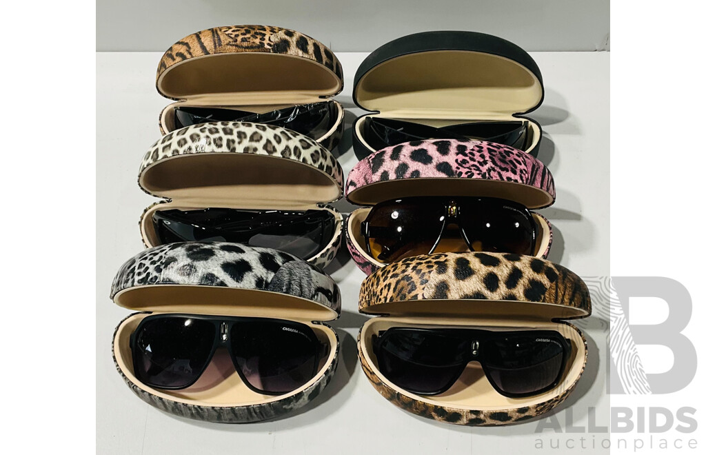 Collection of Six Faux Designer Sunglasses in Hard Cases - Prada X 2, Carrera X3 and a Pair of Oakleys