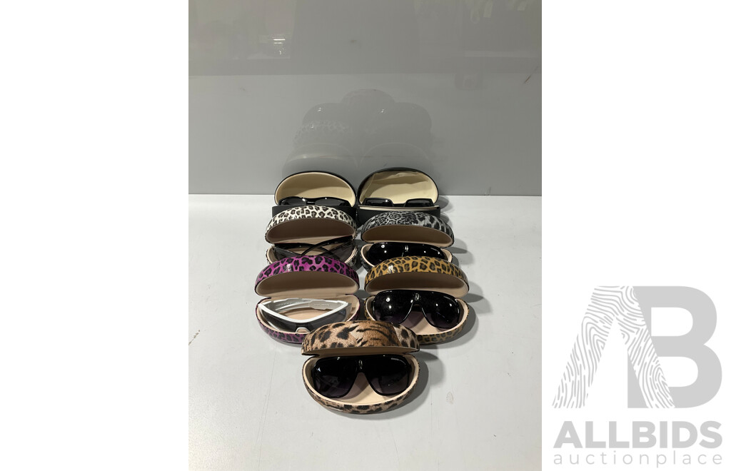 Collection of Seven Faux Designer Sunglasses in Hard Cases - Prada X 1 Carrera X3 and Oakley X 3