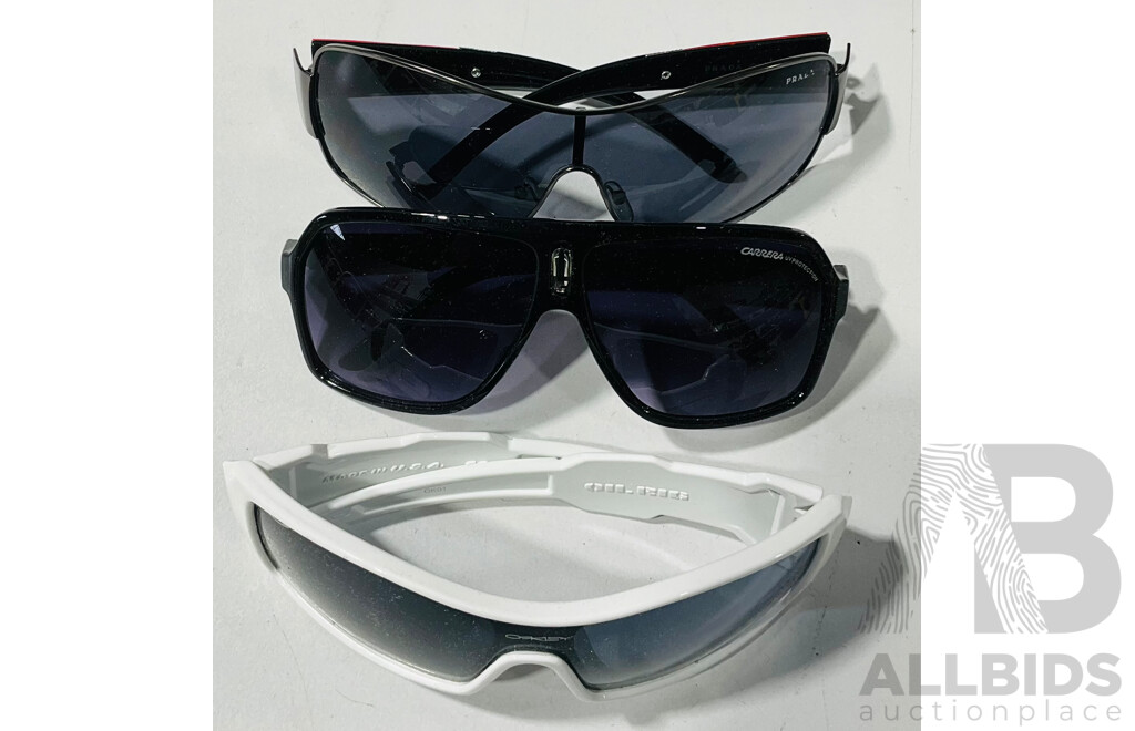 Collection of Seven Faux Designer Sunglasses in Hard Cases - Prada X 1 Carrera X3 and Oakley X 3