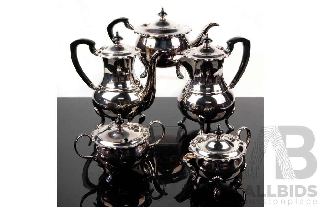 Antique Silver Plate Angus and Coote Rundle Ware Five Piece Tea Set