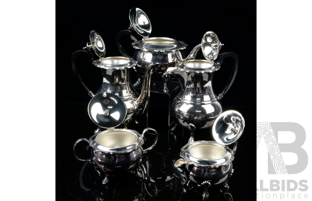 Antique Silver Plate Angus and Coote Rundle Ware Five Piece Tea Set