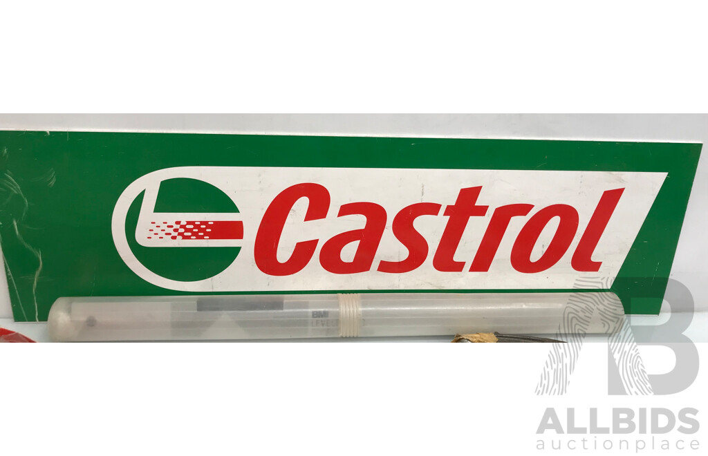 Assorted Tools and Castrol Sign