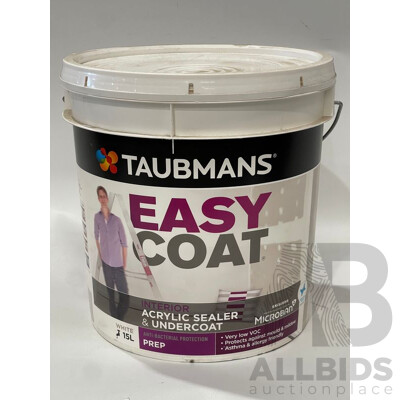 TAUBMANS Easy Coat Prep White for Interior Acrylic Sealer & Undercoat 15L Tub