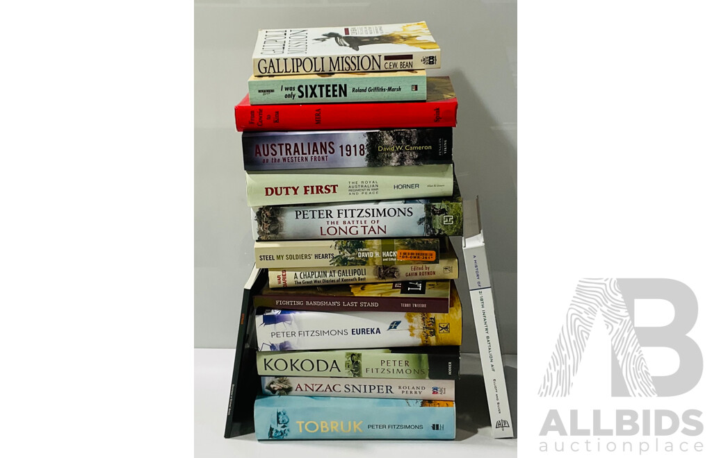 Large Collection Books Relating to Australia's Military Involvement Including Four Fitzsimmons Titles and More