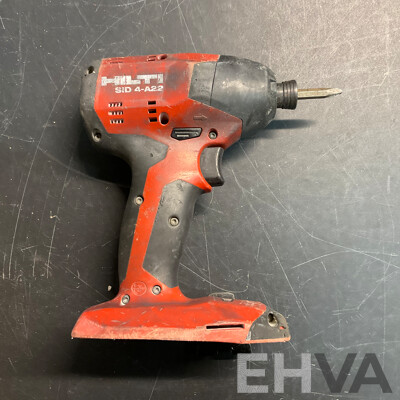 HILTI SID 4-A22 Cordless Impact Driver & TE 6-A22 Cordless Rotary Hammer & AG125-A22 Cordless Angle Grinder & 1x Battery - Lot of 4 - Estimated Total $1,600.00